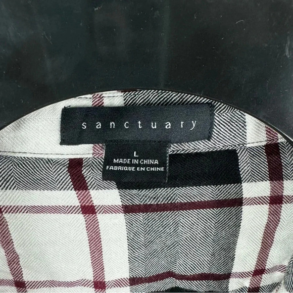 Sanctuary Black White Red Plaid Flannel Button Up Size Large - Picture 2 of 8